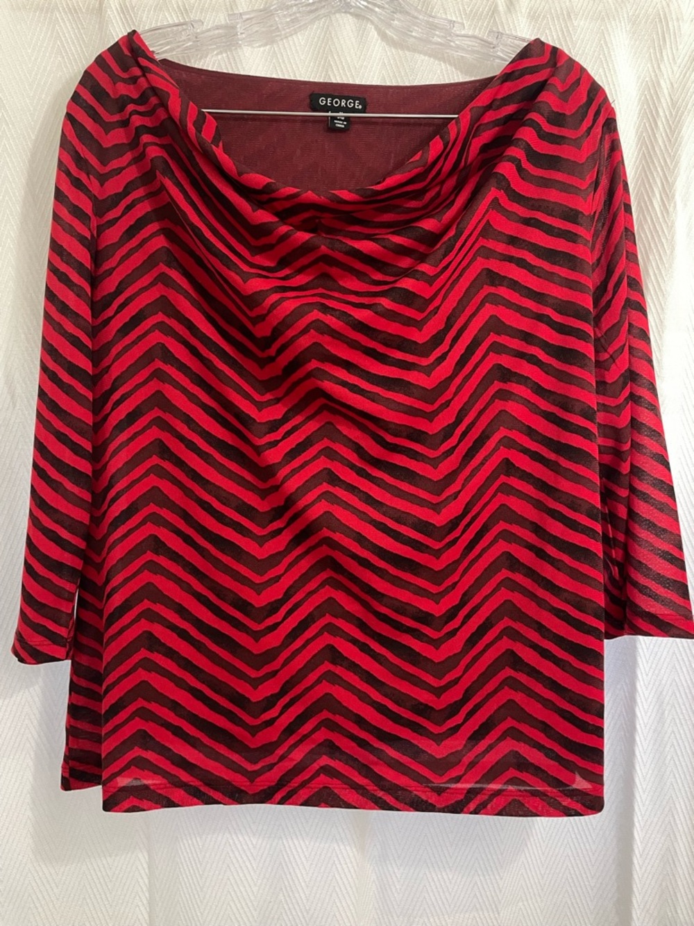 Red and Black Zigzag Cowl Neck Top